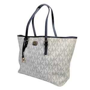 Michael Kors Large Jet Set Monogram Coated Canvas Tote Handbag